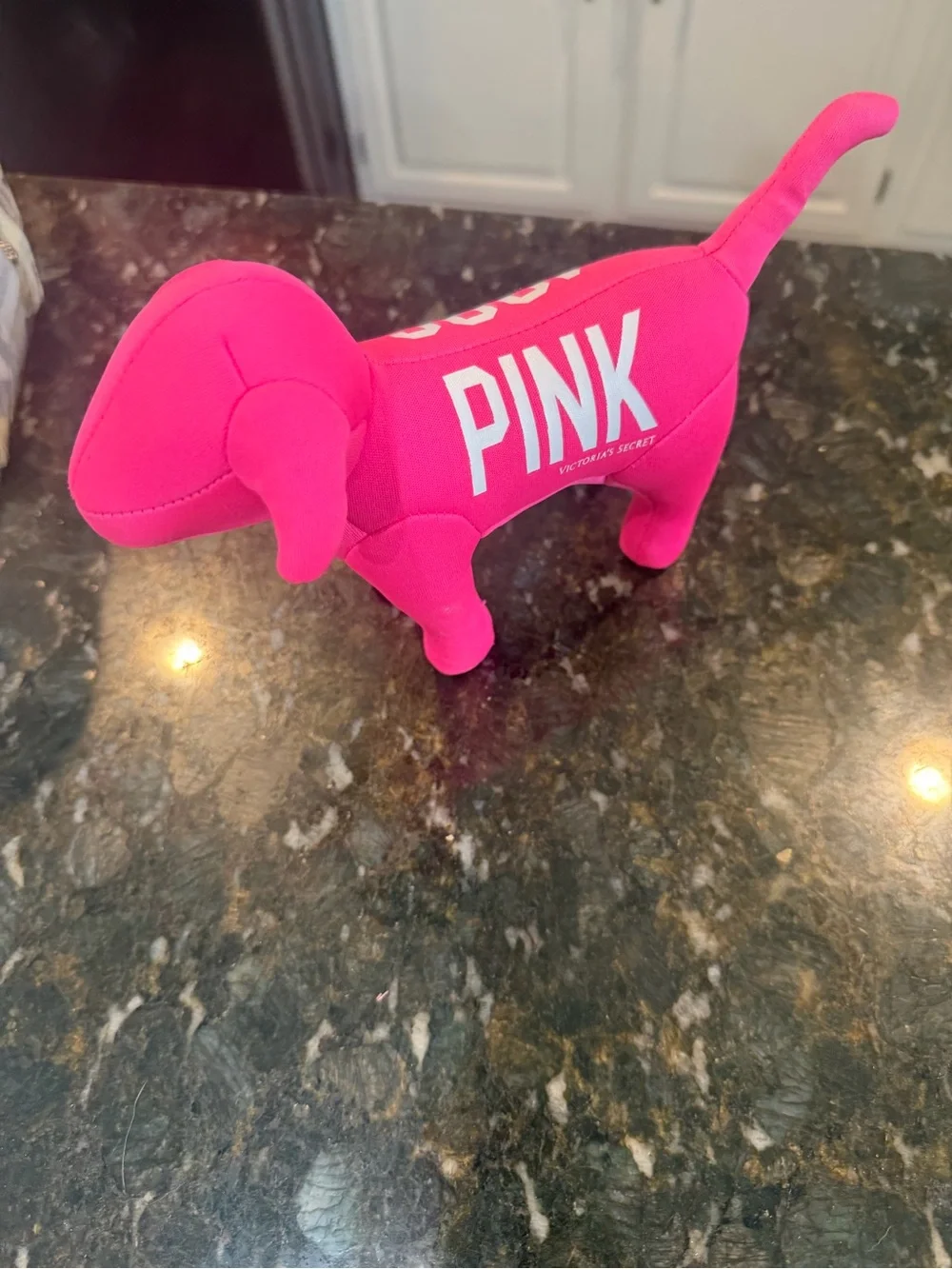 PINK Victoria's Secret Hot Pink Plush Dog Figure with 1986 Print - Picture 2 of 2
